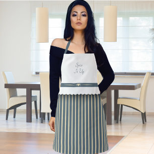 Spice Of Life Blue and Beige Striped Kitchen Apron