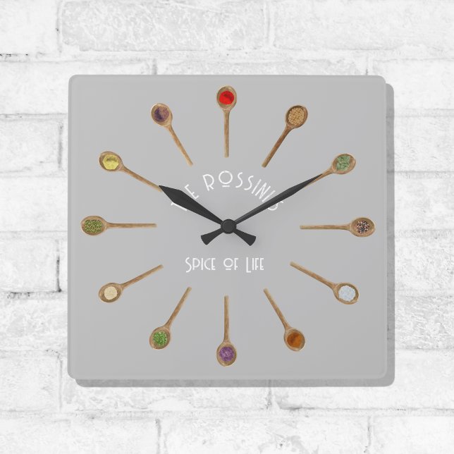 Spice of Life Wall Clock, 27.3 cm Square Acrylic Clock (Spice of Life Family Kitchen Clock)
