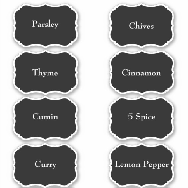 Spice Rack Waterproof Elegant Black Pantry Labels (Front)