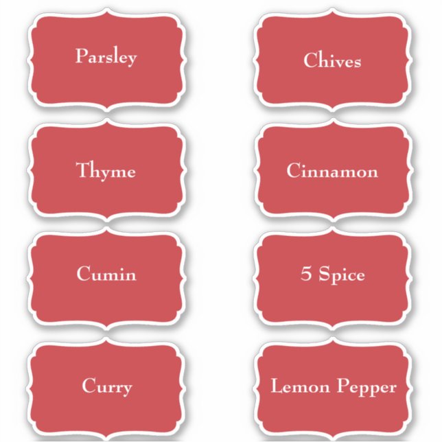 Spice Rack Waterproof Elegant Red Pantry Labels (Front)