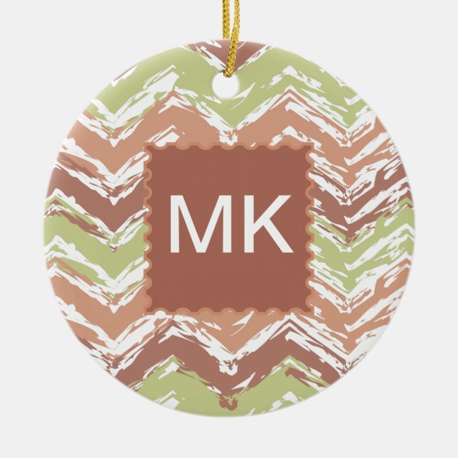 Spice Scribble Chevron ZigZag Ceramic Ornament (Front)