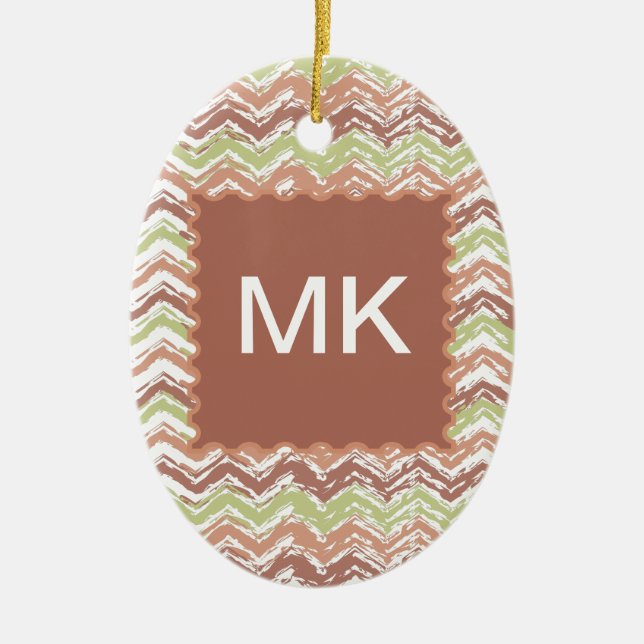 Spice Scribble Chevron ZigZag Ceramic Ornament (Front)