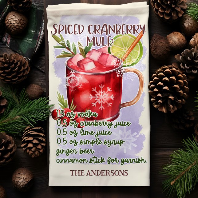 Spiced Cranberry Mule Christmas Cocktail Recipe Kitchen Towel (Creator Uploaded)