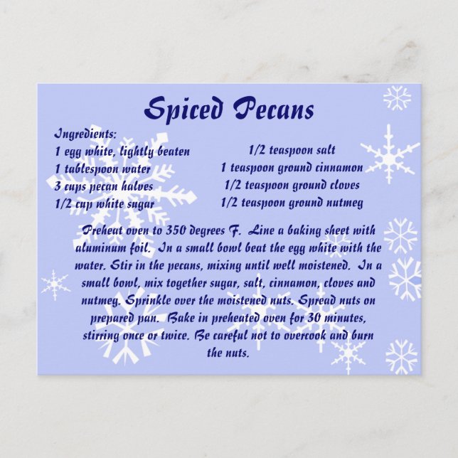 Spiced Pecans Recipe Post Card (Front)
