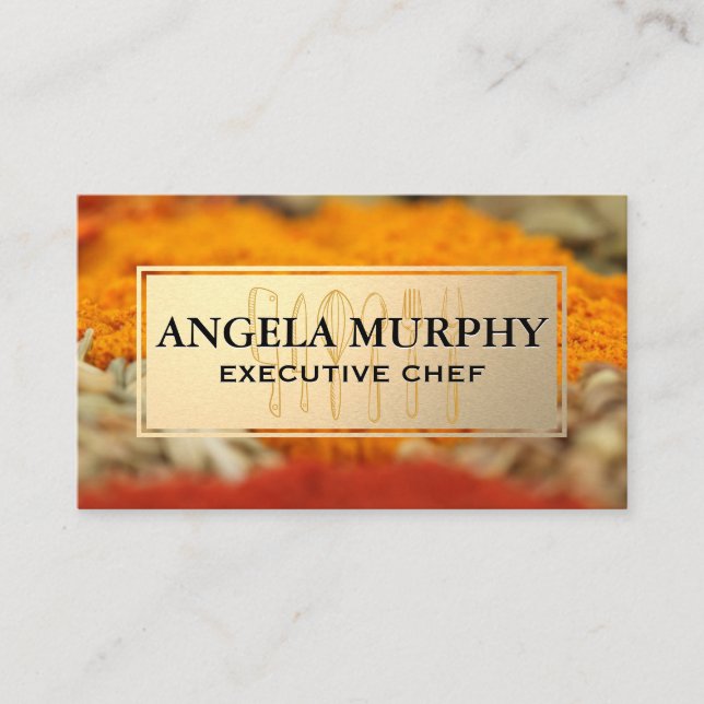Spices and Herbs | Gold Frame | Kitchen Tools Business Card (Front)