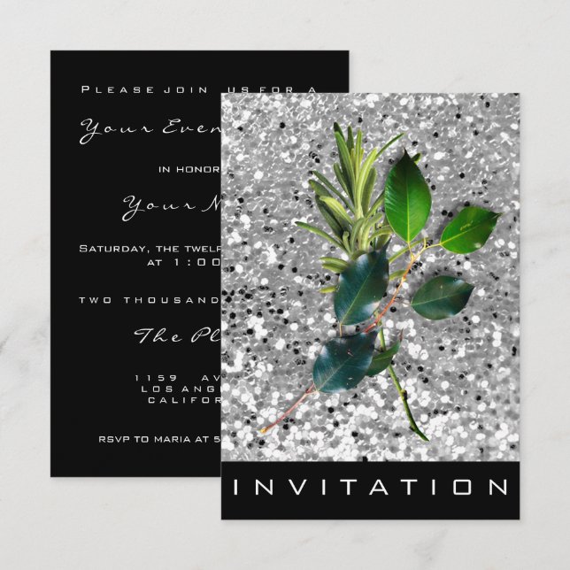 Spices Italian Chef Dinner House Silver Glitter Invitation (Front/Back)