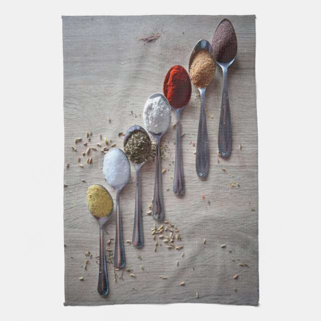 Spices on Spoons, teaspoons, cooking dish Kitchen Towel (Vertical)