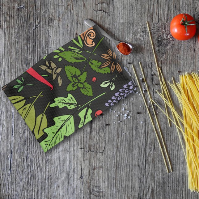 Spices pattern custom name black kitchen towel (Creator Uploaded)