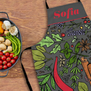 Spices pattern custom name grey apron