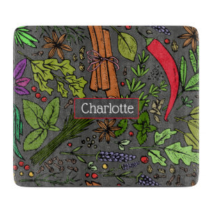 Spices pattern custom name grey cutting board