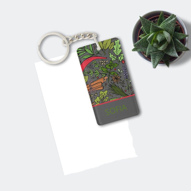 Spices pattern custom name grey keychain (Creator Uploaded)