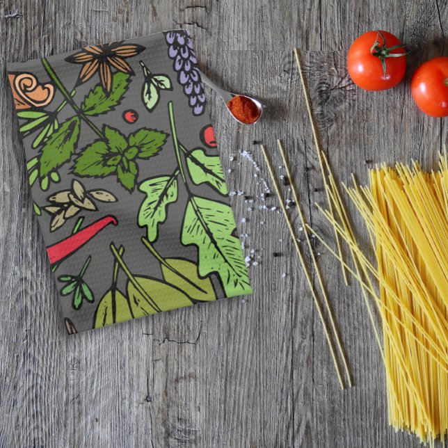 Spices pattern custom name grey kitchen towel (Creator Uploaded)