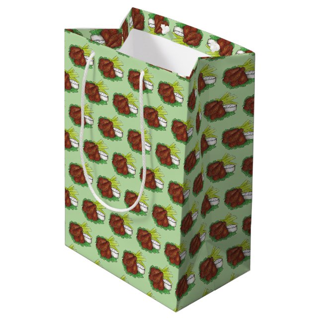 Spicy BBQ Buffalo Chicken Wings Tailgate Party Medium Gift Bag (Back Angled)