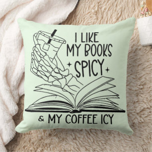 Spicy Books and Icy Coffee Throw Pillow