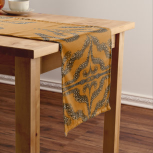 Spicy Brown Charcoal Grey Abstract Pattern Design Short Table Runner