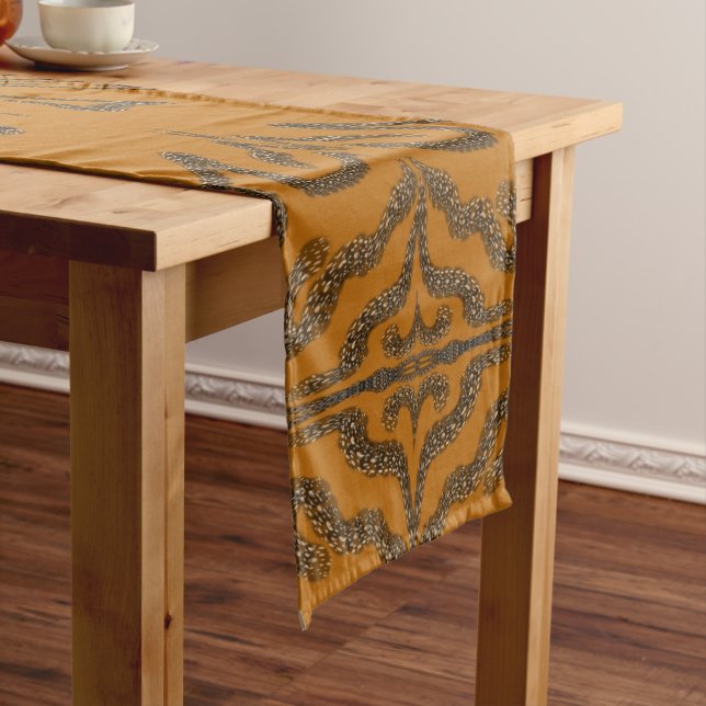Spicy Brown Charcoal Grey Abstract Pattern Design Short Table Runner (In Situ)
