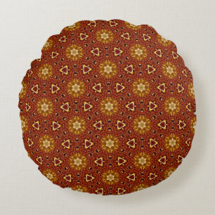 Spicy Brown Yellow Masala Pattern Round Pillow