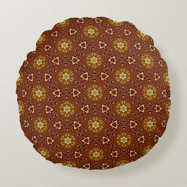Spicy Brown Yellow Masala Pattern Round Pillow (Front)