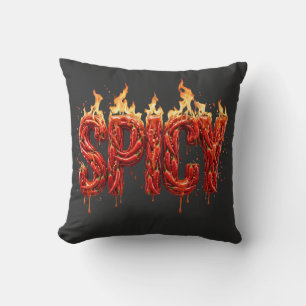Spicy Chili Pepper Fire Typography Foodie Hot Sauc Throw Pillow