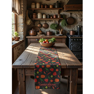 Spicy Chili Pepper Pattern Personalized  Short Table Runner
