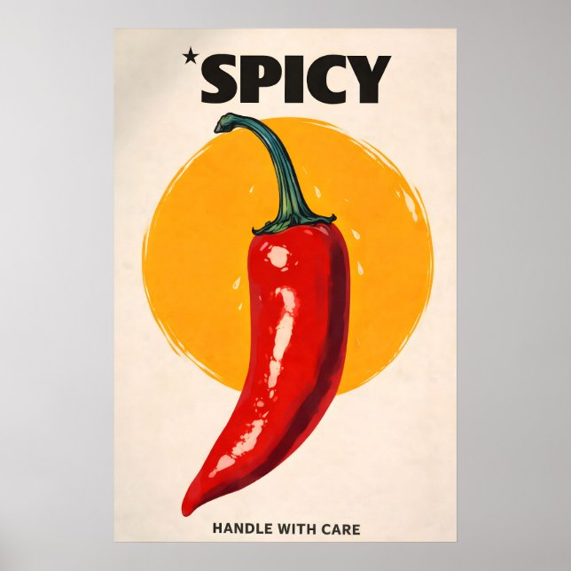 Spicy Chili Pepper Poster, Retro Kitchen Wall Art (Front)