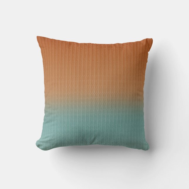 Spicy Cinnamon Brown Turquoise Blend Herringbone Throw Pillow (Front)
