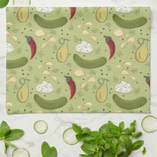 Spicy dill pickle Potato chip design Kitchen Towel