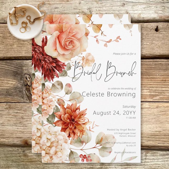 Spicy Fall Rust & Blush Boho Floral Bridal Brunch Invitation (Spicy Fall Rust & Blush Boho Floral Bridal Brunch Invitation)