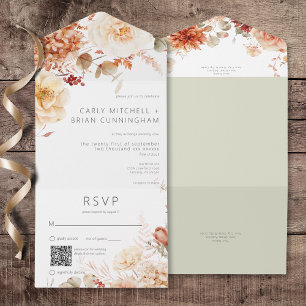 Spicy Fall Rust & Blush Boho Floral QR Code All In One Invitation