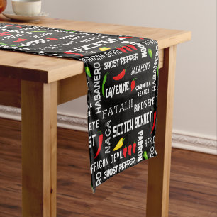 Spicy Food Lover, Hot Chilli Pepper Pattern Short Table Runner