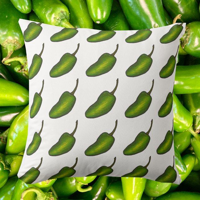 Spicy Green Hot Jalapeño Pepper Vegetable Veggie Throw Pillow (Jalapeño Pepper Pillow)