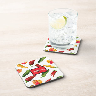 Spicy Hot Chili Peppers Monogrammed Coaster