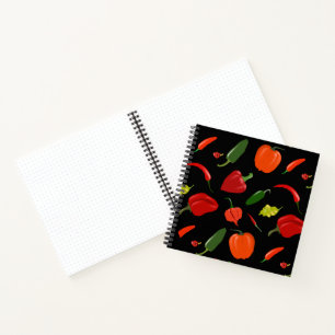 Spicy Hot Peppers Black Square Notebook