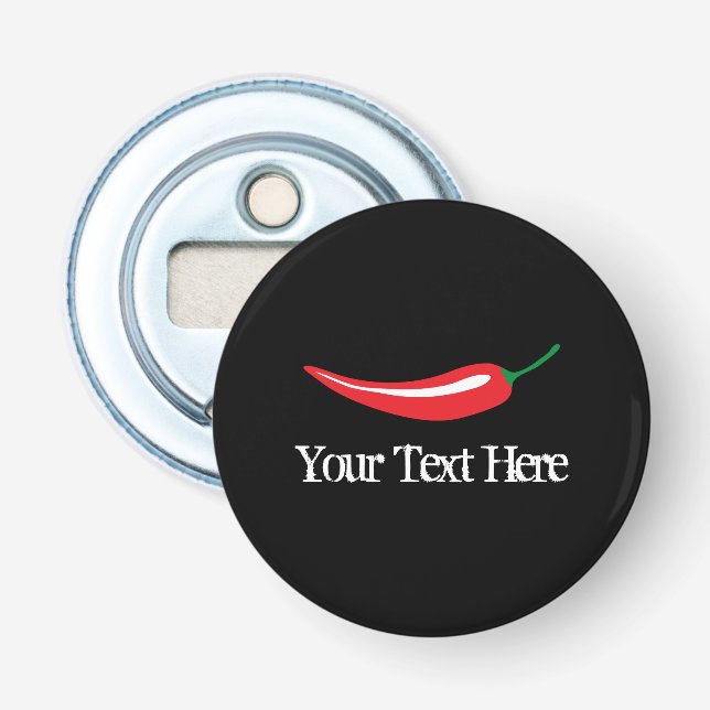 Spicy hot red chili pepper round bottle opener (Front)