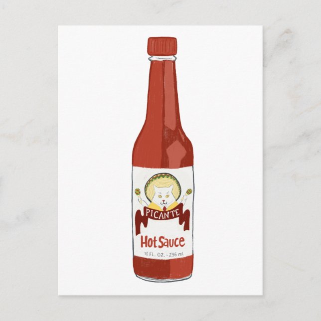 Spicy Hot Sauce Cat Maracas Illustrated Food Postcard (Front)