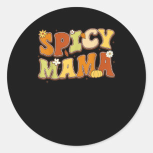 Spicy Mama Happy It’s Fall Y’all Groovy Retro Classic Round Sticker