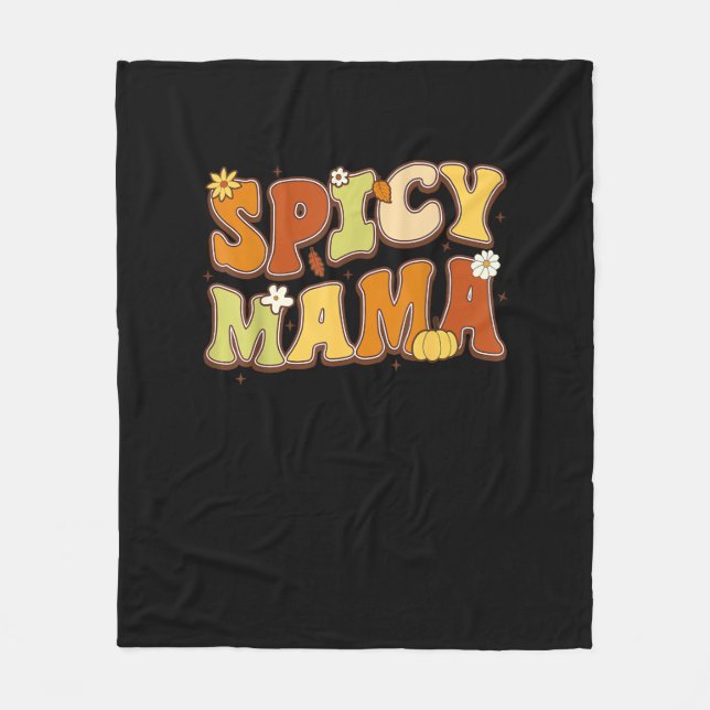 Spicy Mama Happy It’s Fall Y’all Groovy Retro Fleece Blanket (Front)