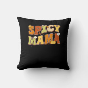 Spicy Mama Happy It’s Fall Y’all Groovy Retro Throw Pillow