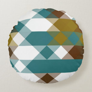 spicy mustard, faded jade, white and nutmeg round pillow