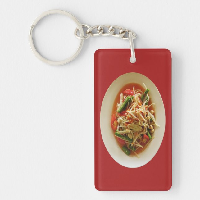 Spicy Papaya Salad [Som Tam] ... Thai Lao Food Keychain (Front)