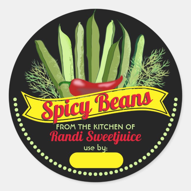 Spicy pickled green beans personalized canning cla classic round sticker (Front)