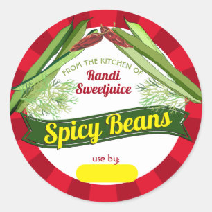 Spicy pickled green beans personalized canning cla classic round sticker