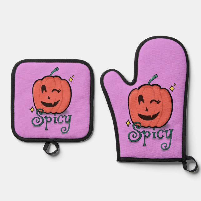 Spicy Pumpkin Spice Oven Mitt & Pot Holder Set (Front)