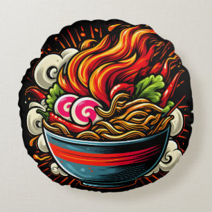 Spicy Ramen Japanese Noodle Street Art Round Pillow