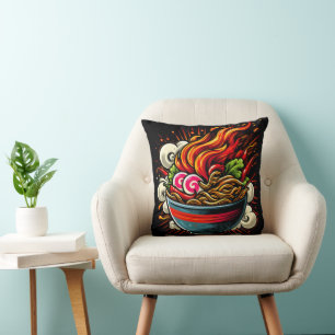 Spicy Ramen Japanese Noodle Street Art Throw Pillow