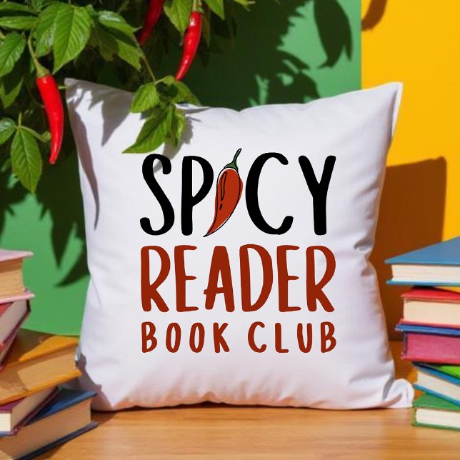 Spicy Reader Book Club Chilli Typography Gift Throw Pillow (Creator Uploaded)