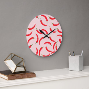 Spicy Red Chili Pattern Large Clock