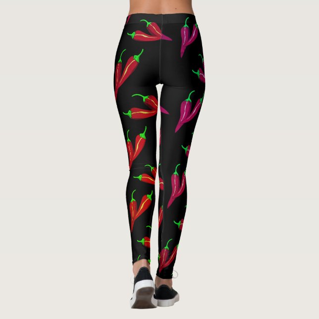 Spicy red chili pattern, peppers at black, hot 2 leggings (Back)