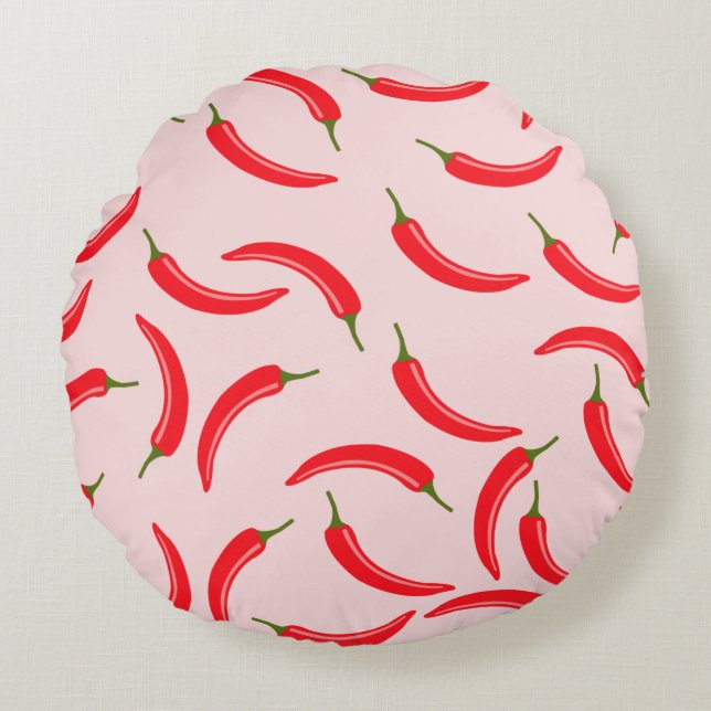 Spicy Red Chili Pattern Round Pillow (Front)