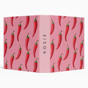 Spicy Red Chili Pepper Pattern on Pink Background  Binder